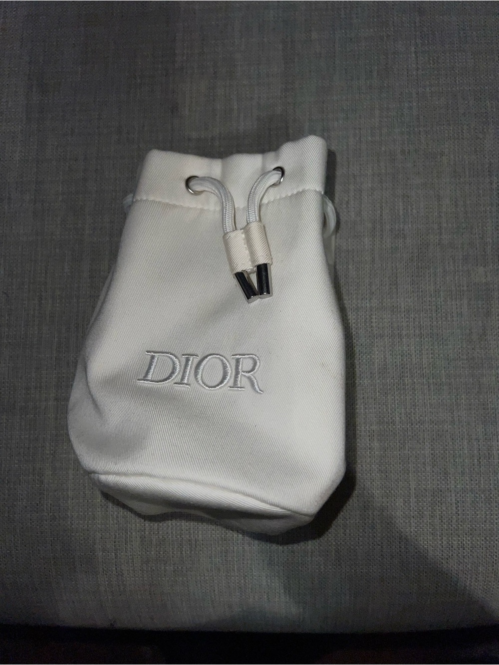 Dior Cream Drawstring Pouch with Embroidered Logo